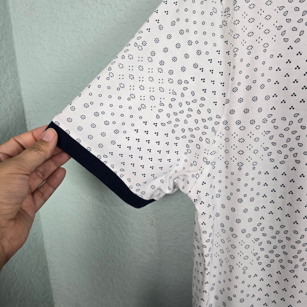 NWT Britches Sport by Samtex Mens Polo Shirt Medium White Grey Print 100% Cotton - Picture 4 of 8